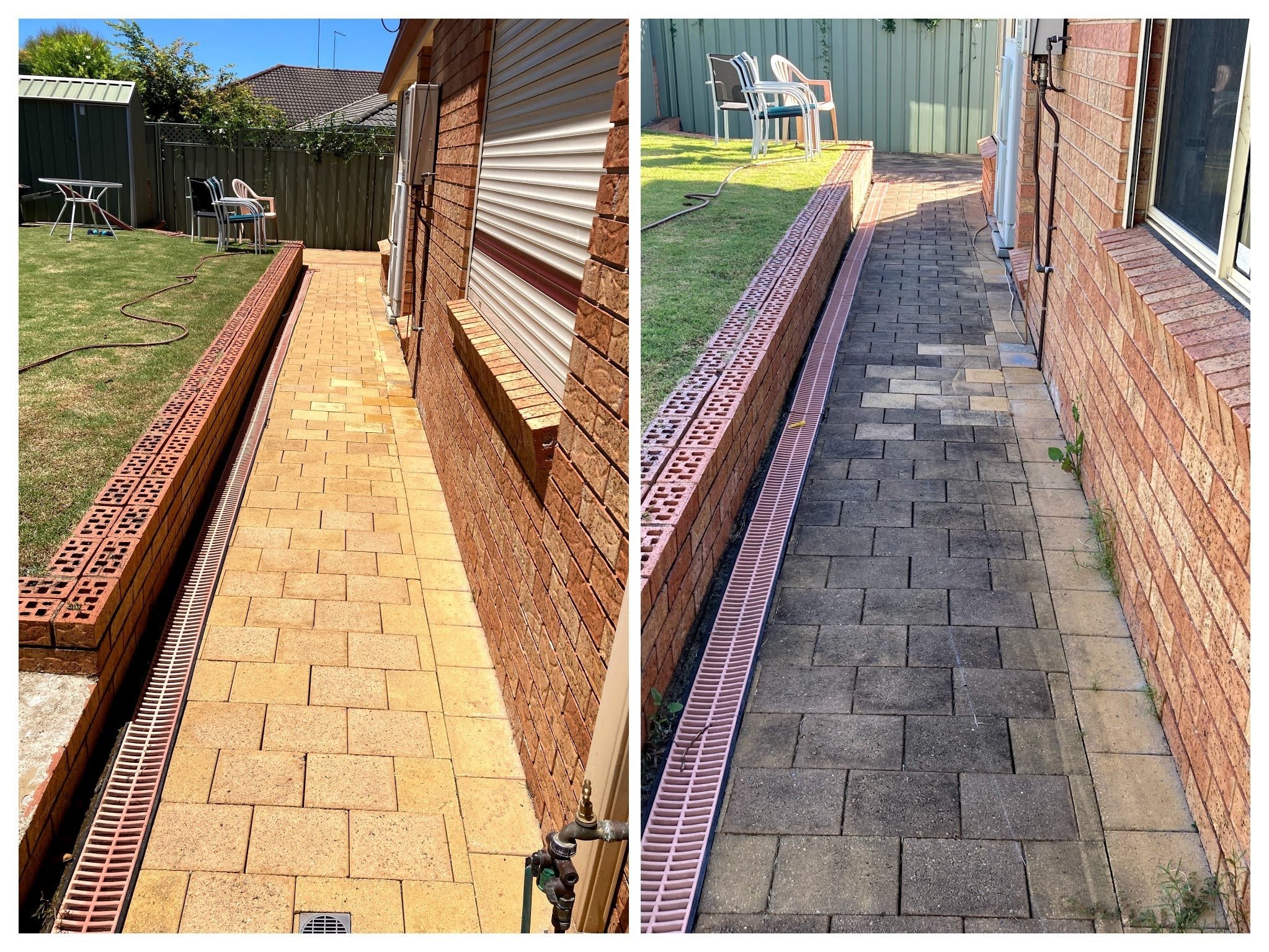 Pressure Cleaning of coloured concrete pavers in Glenmore Park